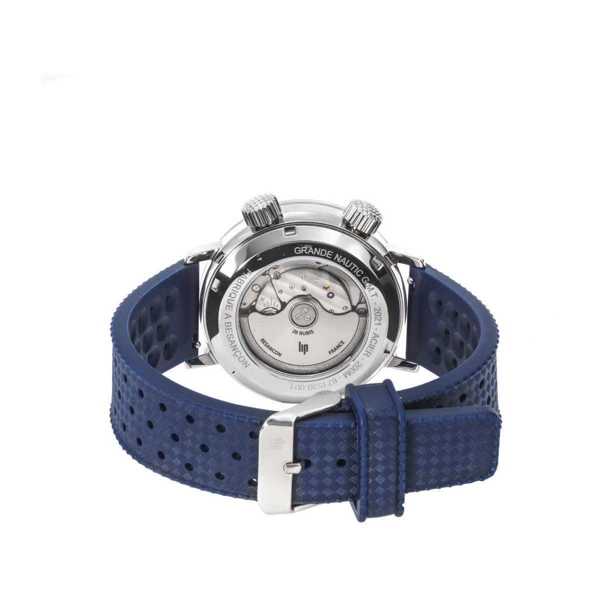 Montre Lip homme automatique acier bracelet silicone bleu