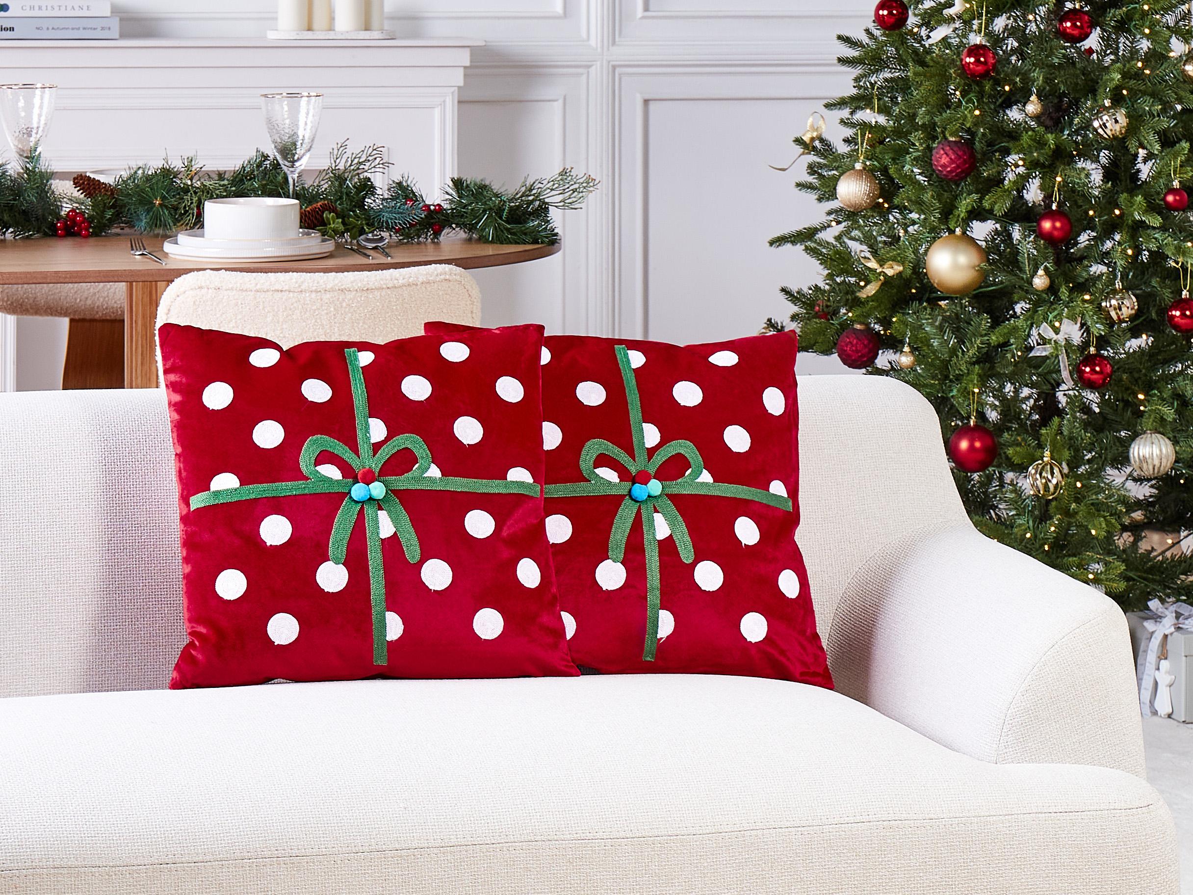Set van 2 sierkussens GUMDROP Fluweel 45 x 45 cm Rood kerstmotief