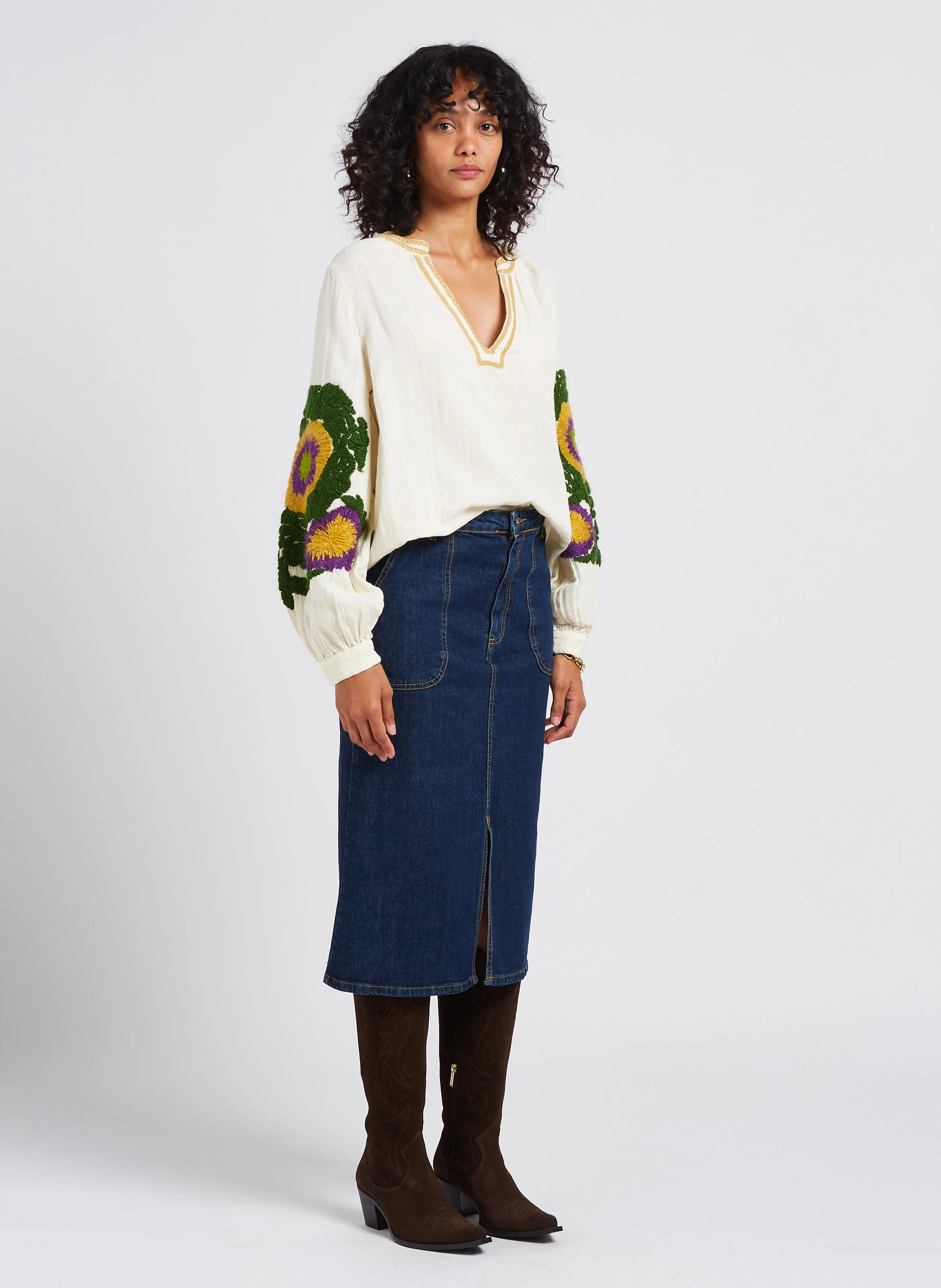 RUBY 50 - Bottes en cuir avec broderies | Marron