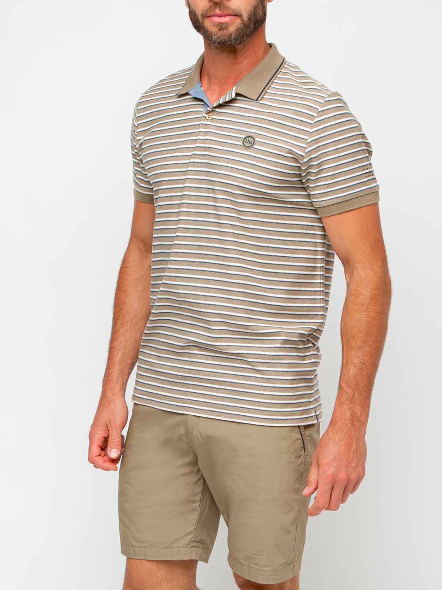 Polo Homme A Rayures Coton Lichen