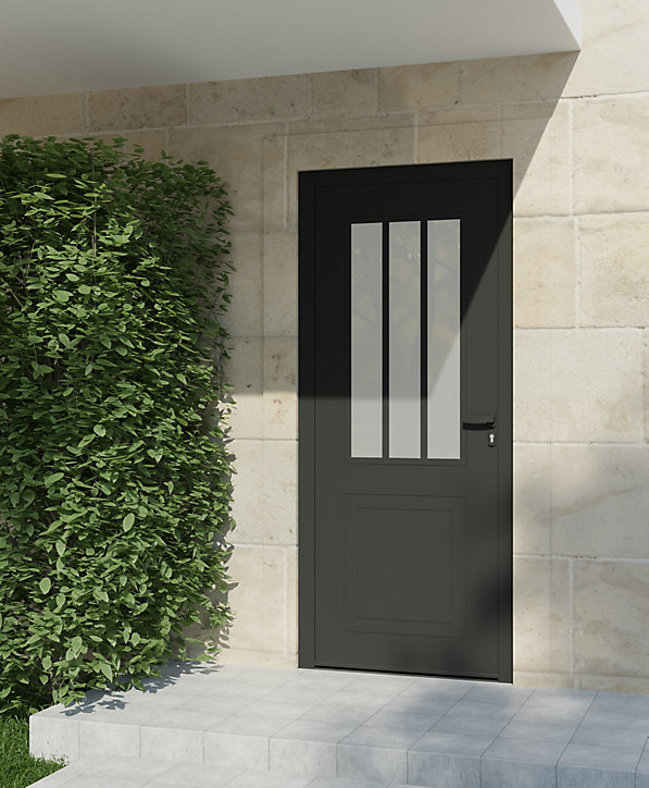 Porte d'entrée alu gris Sestri H.215 x l.90 cm poussant gauche