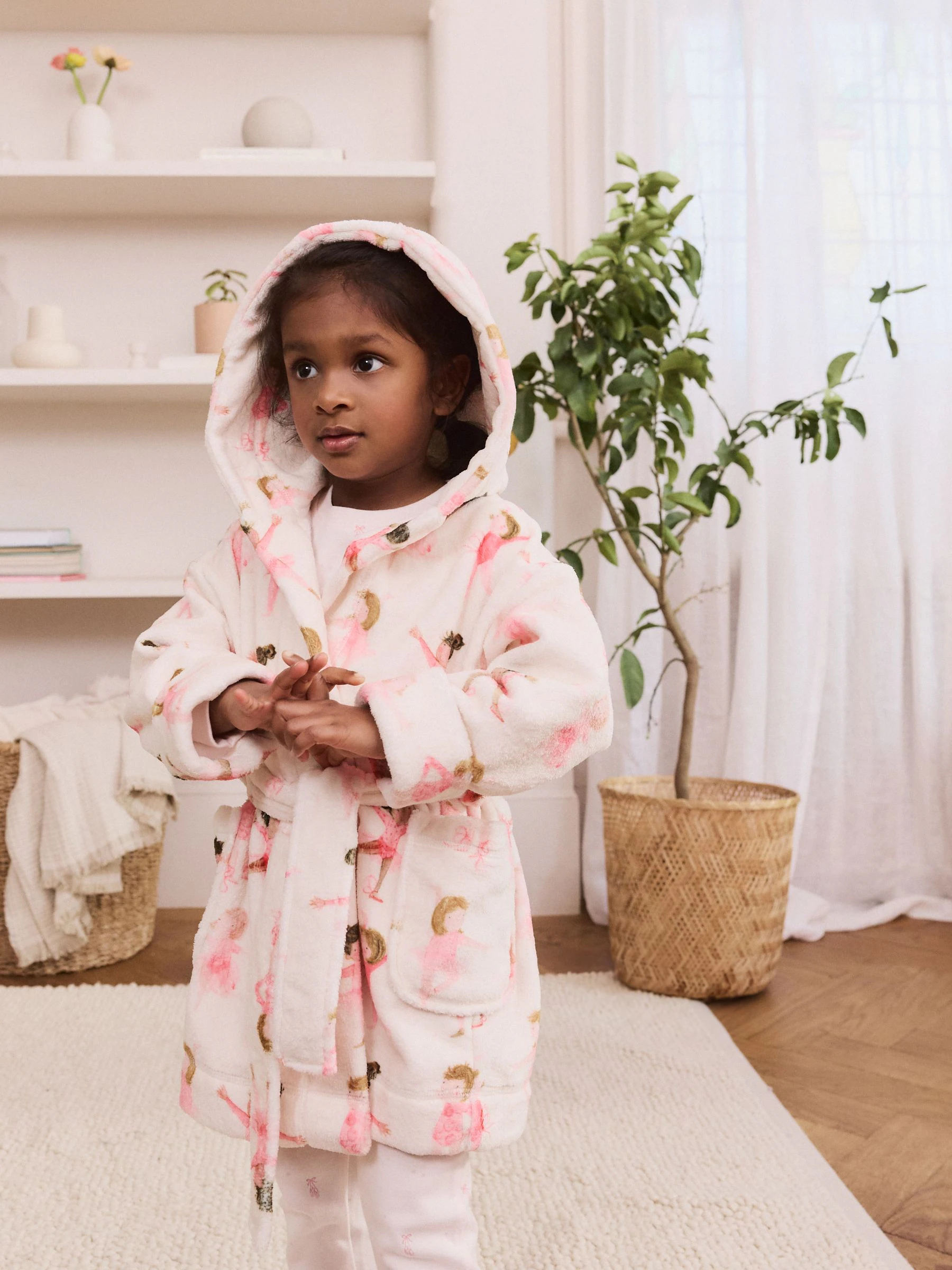 Wit/roze ballerina - Fleece kamerjas (9mnd -16jr)