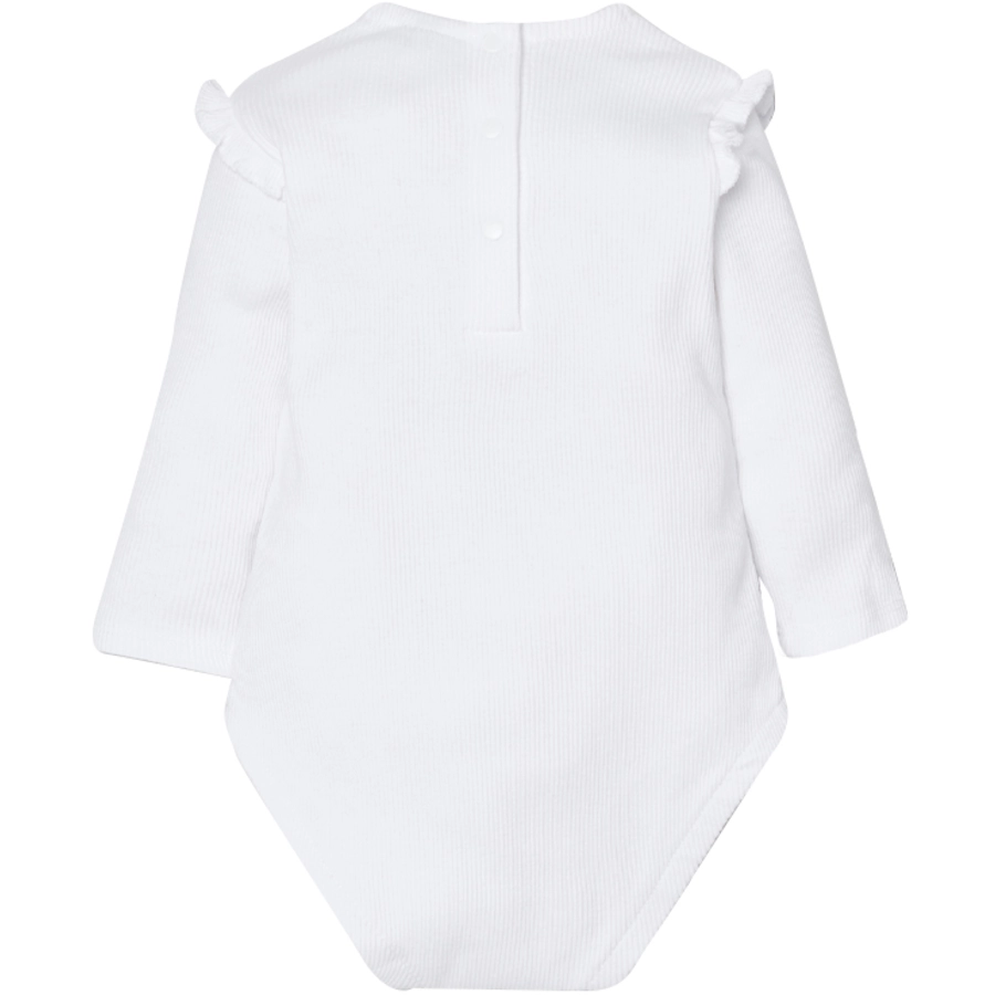 OVS Langarmbody gerippt mit Rüschen Bright White