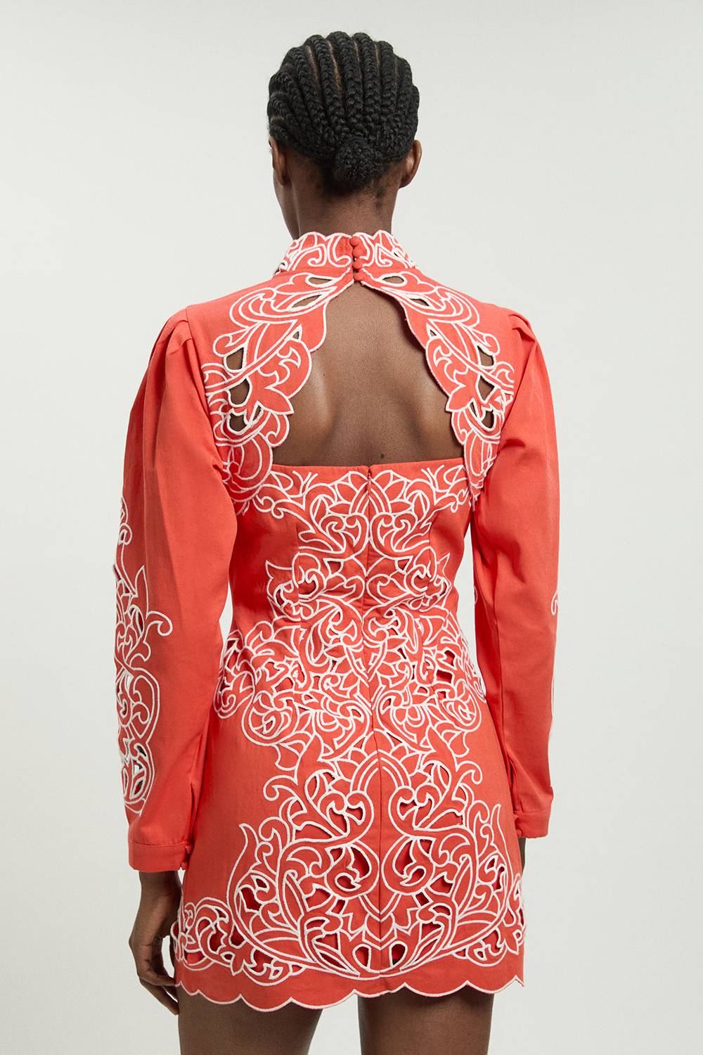 KarenMillen Robe Courte En Sergé De Coton Avec Broderie Anglaise