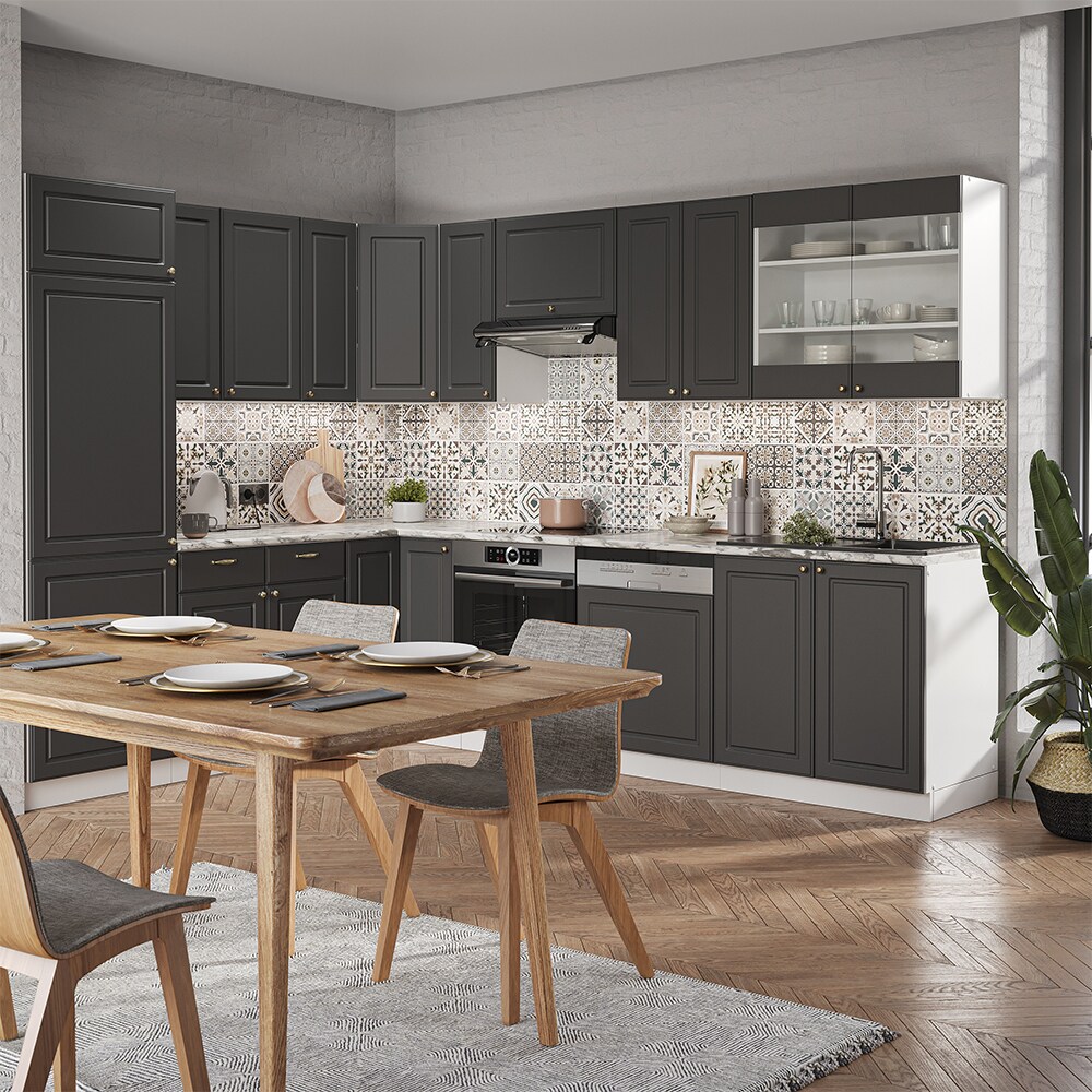 Vicco Eckküche Küchenzeile Einbauküche Fame-Line Landhaus Weiß Anthrazit Gold227x287 cm Spülenunterschrank Schubunterschrank Eckunterschrank Herdumbauschrank Hängeschrank Kühlumbauschrank