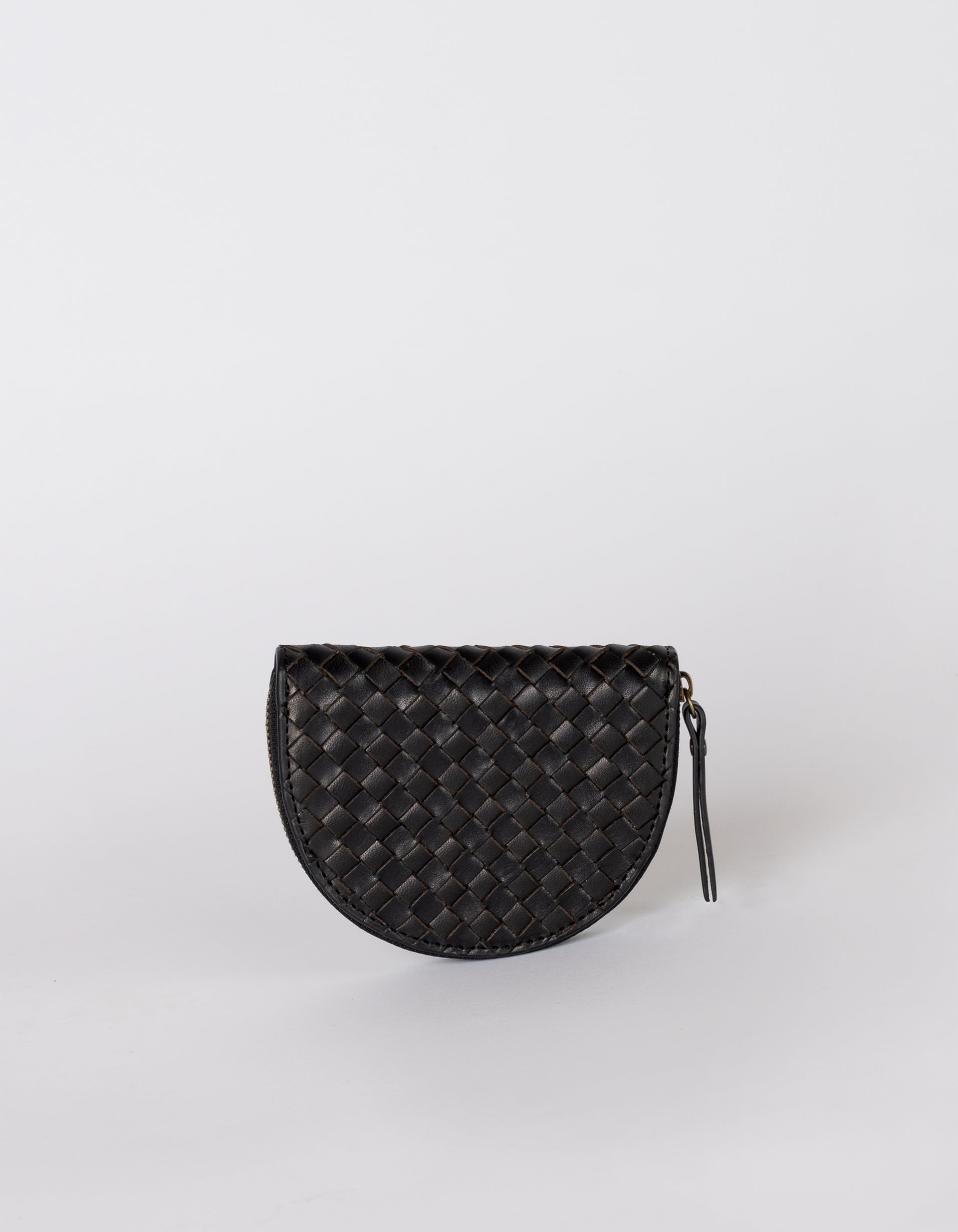 Laura Coin Purse - Black Woven Classic Leather