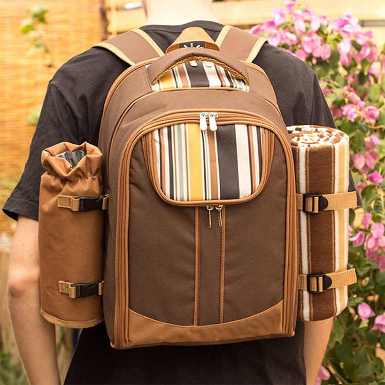 (33-tlg. Set) Praktischer Picknick Rucksack mit Decke   Geschirr - Braun