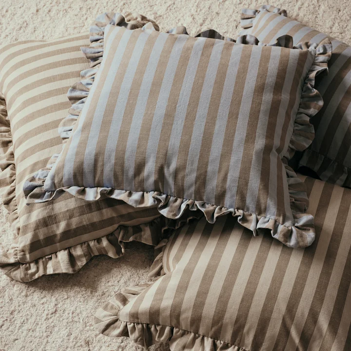 Broste Copenhagen - Ina Kissenbezug, 40 x 60 cm, dusty blue / brown kelp