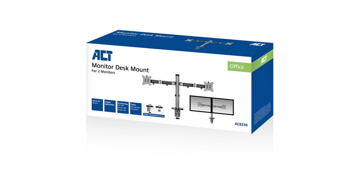 ACT ConnectivityMonitorarm office, 2 schermen  (Zilver)