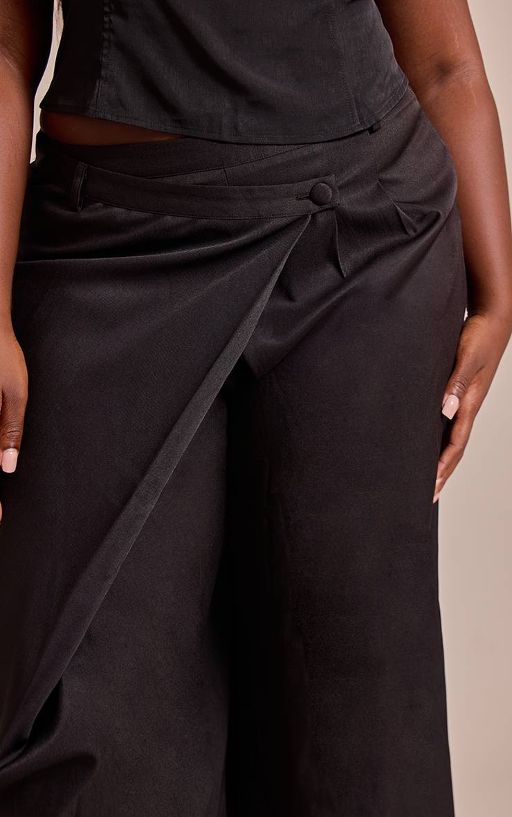 Noir Pantalon Grande Taille Tissé À Devant Croisé