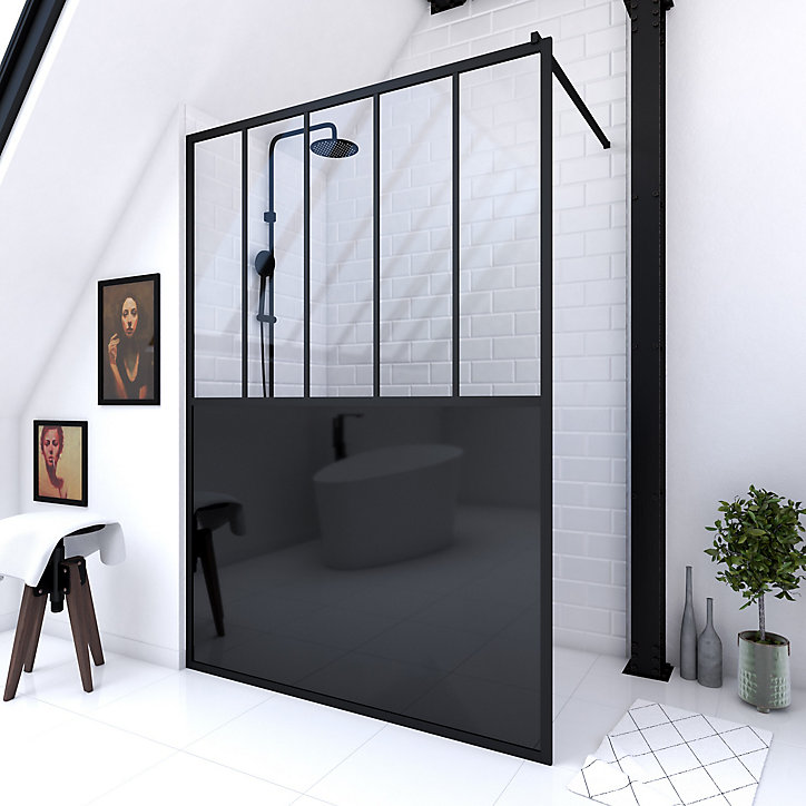 Paroi de douche à l'italienne Galedo Black Indus transparent 140cm