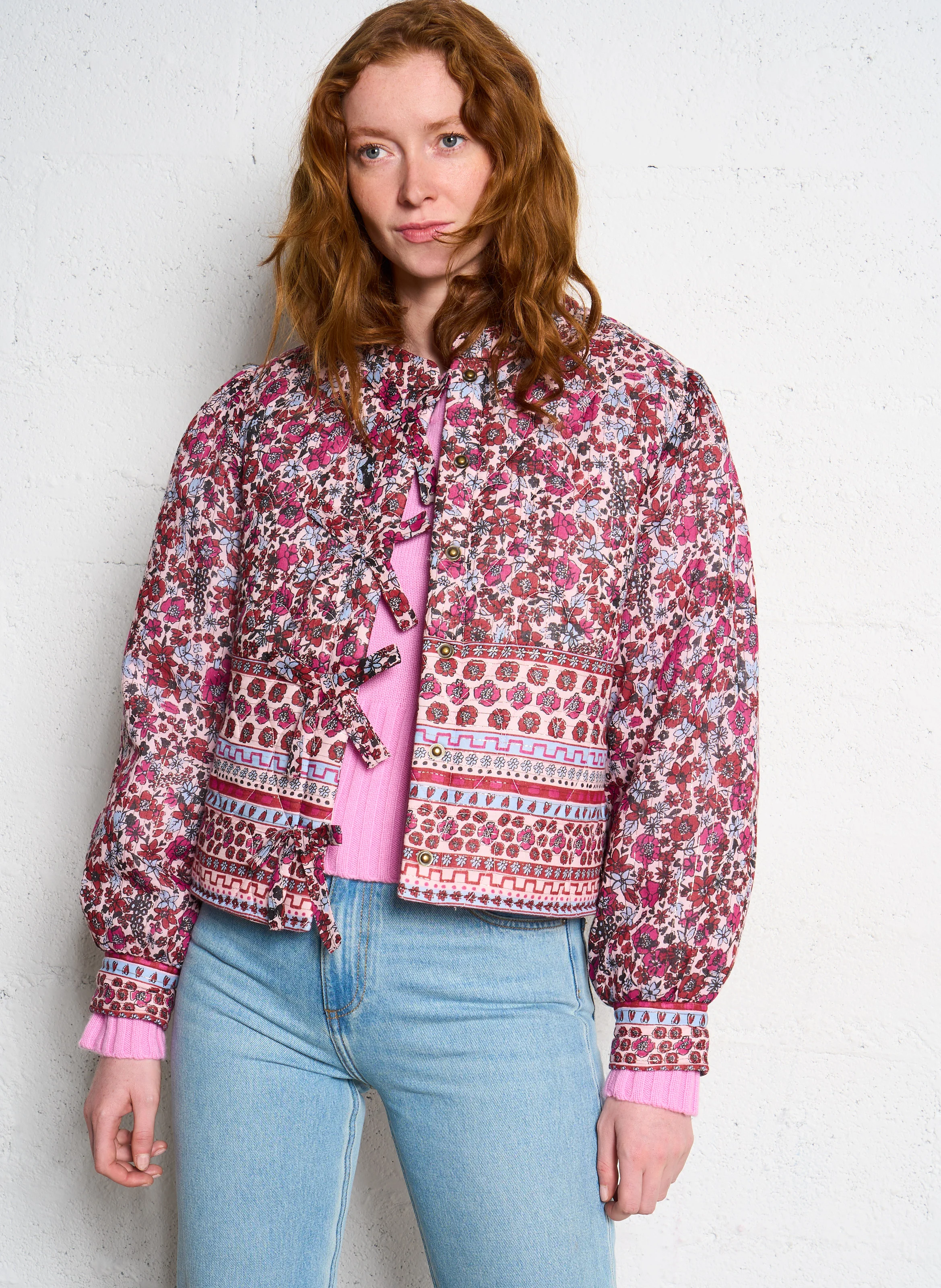 PATTY - Veste droite en coton mélangé imprimé | Rouge