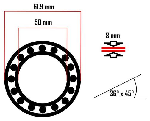 Roulement First Components 50 x 61.9 x 8 mm 36/45°
