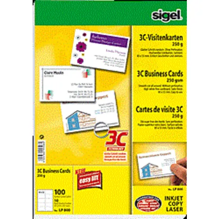 Sigel Visitenkarten 3C/LP800 hochweiß, 100 Stück