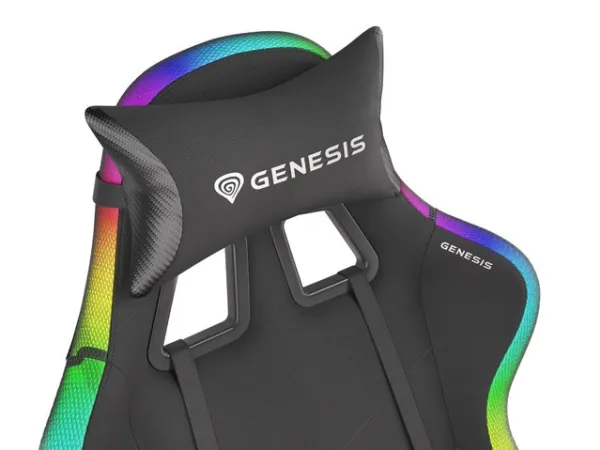 Genesis Trit 500 RGB - Stol - ergonomisk - lænestol - armstøtter - T-formet - vippe - drejeled - tekstil, PU syntetisk læder - sort