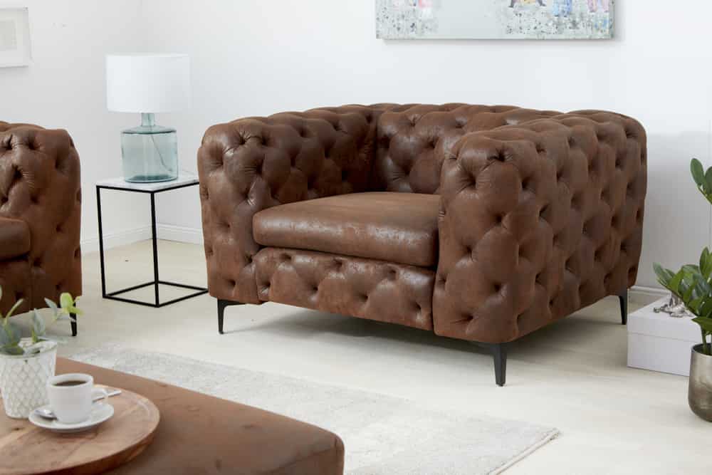 Design Chesterfield Sessel MODERN BAROCK 120cm antik braun Microfaser mit Federkern