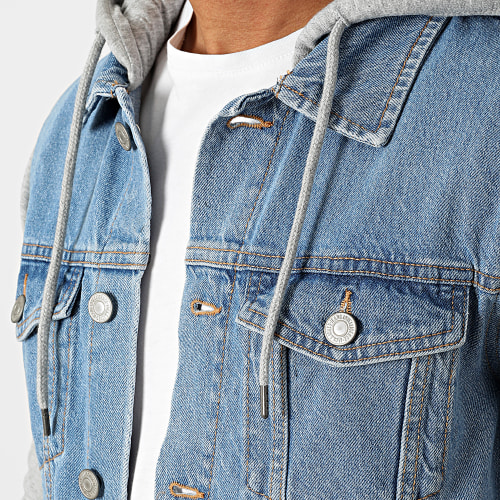Veste Jean Capuche 12201721 Bleu Denim Gris Chiné