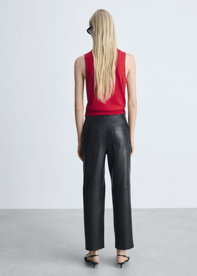 MANGO Leather-effect straight trousers Black
