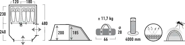High Peak Tunnelzelt »Paros 5« 5 Personen Set, mit Transporttasche,