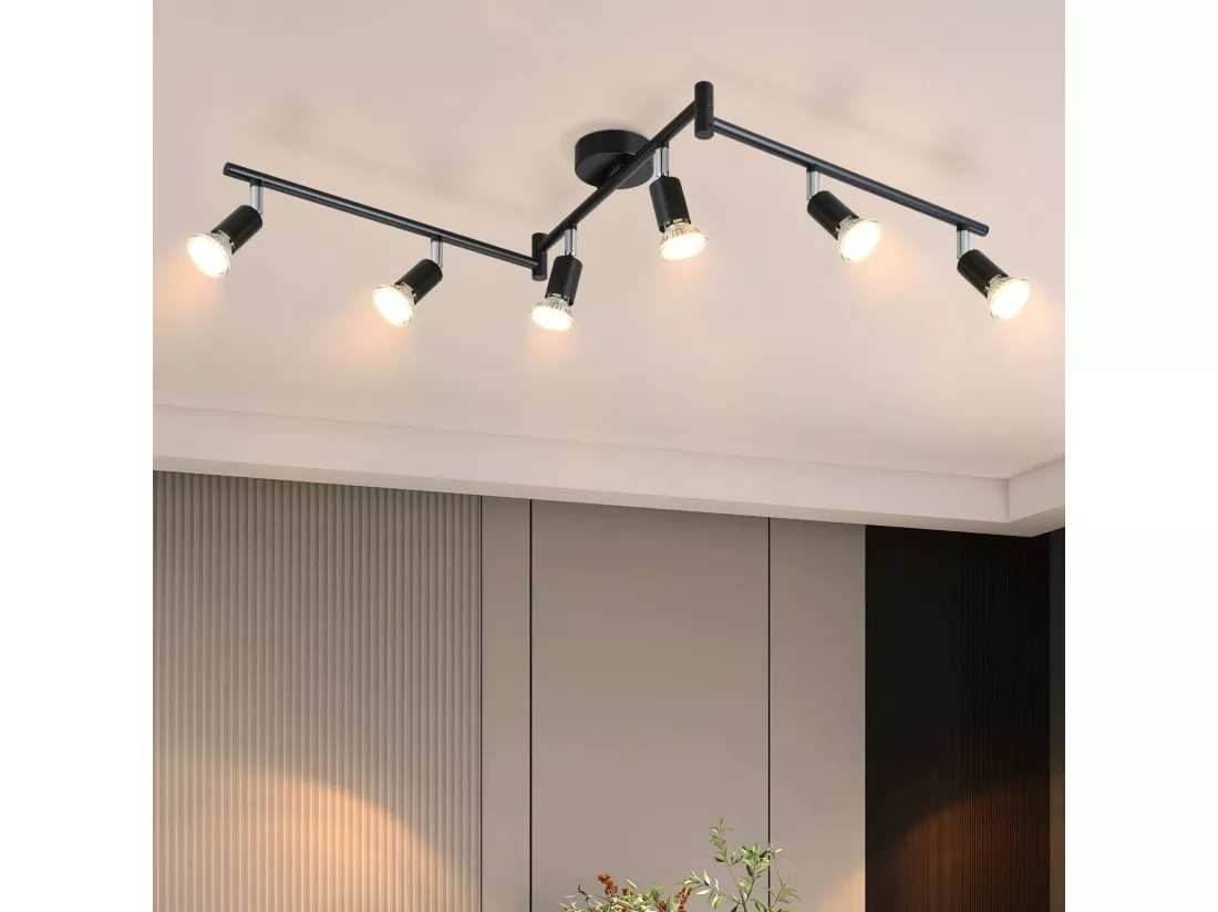 NETTLIFE 6 Spots de plafond en métal GU10 noir orientables à 330° pour cuisine salon chambre