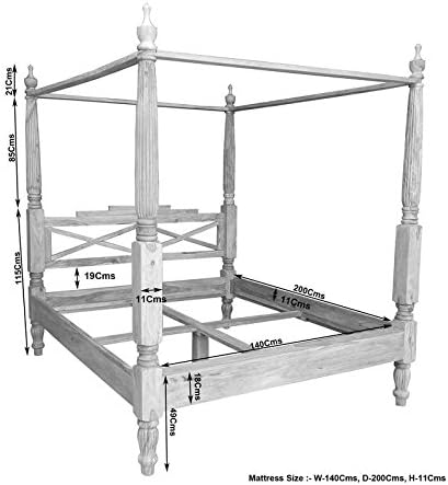MASSIVMOEBEL24.DE Oxford Himmelbett Akazie 147x221x224, Farbe:Dunkelbraun lackiert