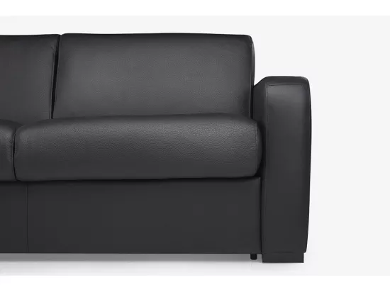 Canapé 3 places convertible express en cuir noir matelas 13 cm BEVIS