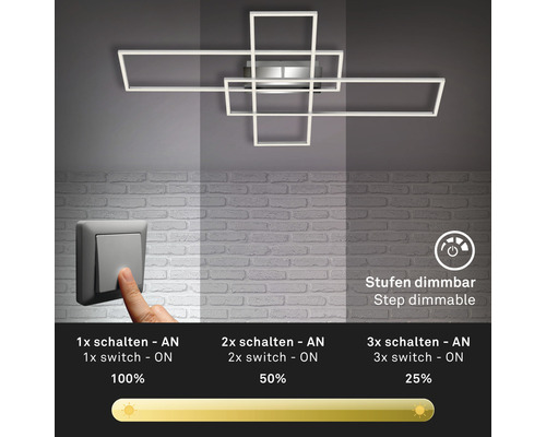 LED plafondlamp, dimbaar, 50W, 6600 lm, 3000 K, L x B 71 x 110 cm, aluminium/chroom frame
