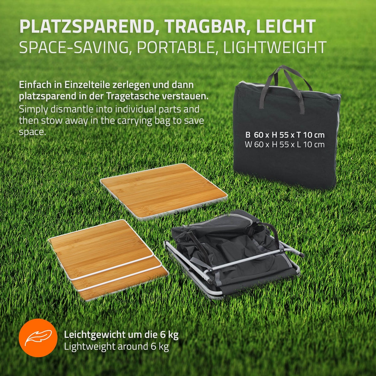 ECD Germany Opvouwbare kampeerkast, houtlook - zwart, 60x97,5x53cm, kampeerkeuken met aluminium frame, draagbare keukenbox met werkblad, 3 planken, draagtas, buitenkast, opvouwbare kast van stof