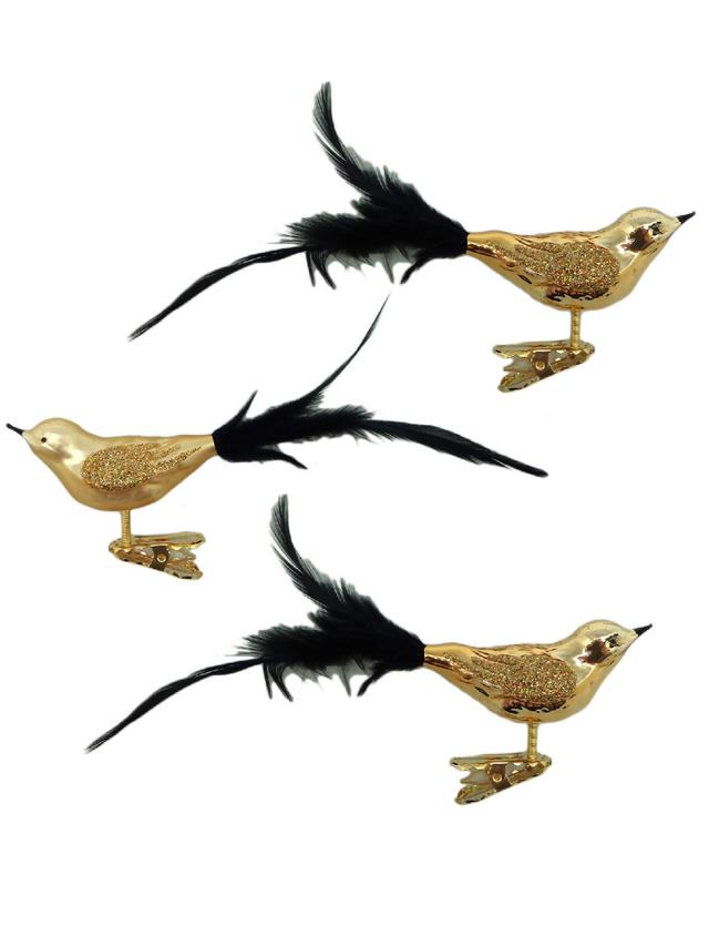 3 Glasvögel, 8 cm, mundgeblasen, von Hand dekoriert