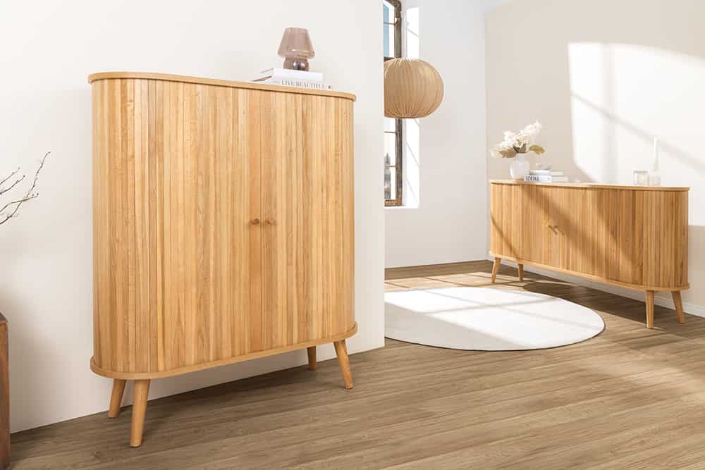 Retro Highboard VALHALLA WOOD 120cm natur Eichenholz Schiebetüren