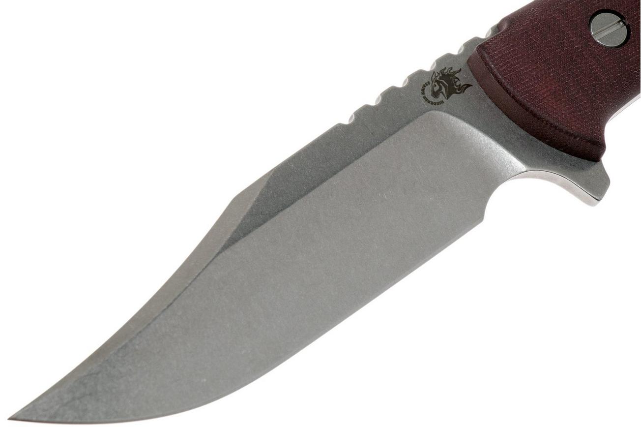 Rick Hinderer Ranch Bowie Burgundy Canvas Micarta, Stonewashed, bowie mes