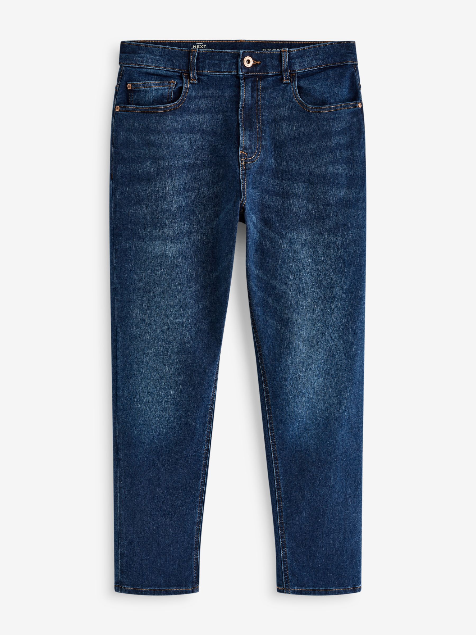 Mediumblauw - Klassieke stretchjeans met standaard taps toelopende pasvorm