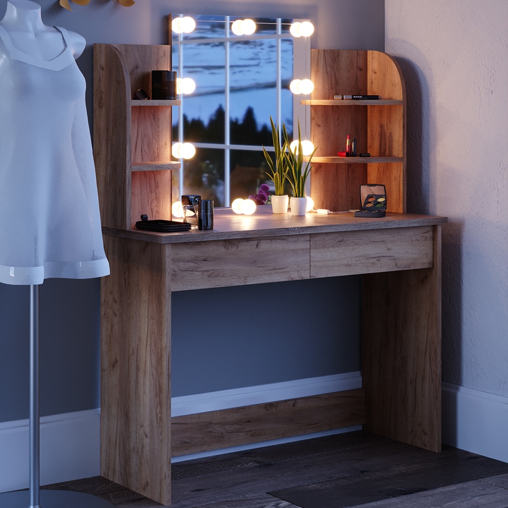 VICCO LED Schminktisch CHARLOTTE Frisiertisch Kommode Kosmetiktisch Eiche