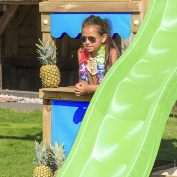 Speeltoestel Jungle Gym Resort met groene glijbaan en dubbele schommel van grenenhout