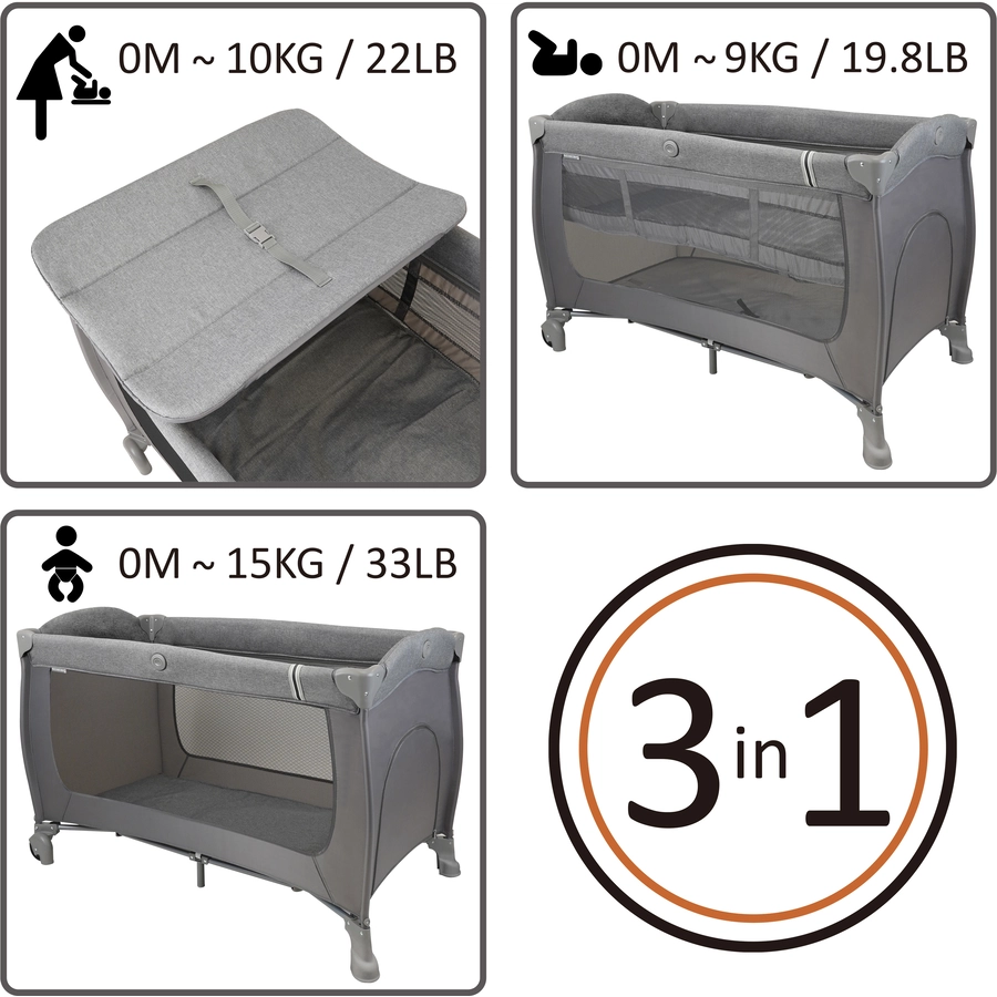 509 Crew Reisebett Play Yard 4 in 1 Melange Grey