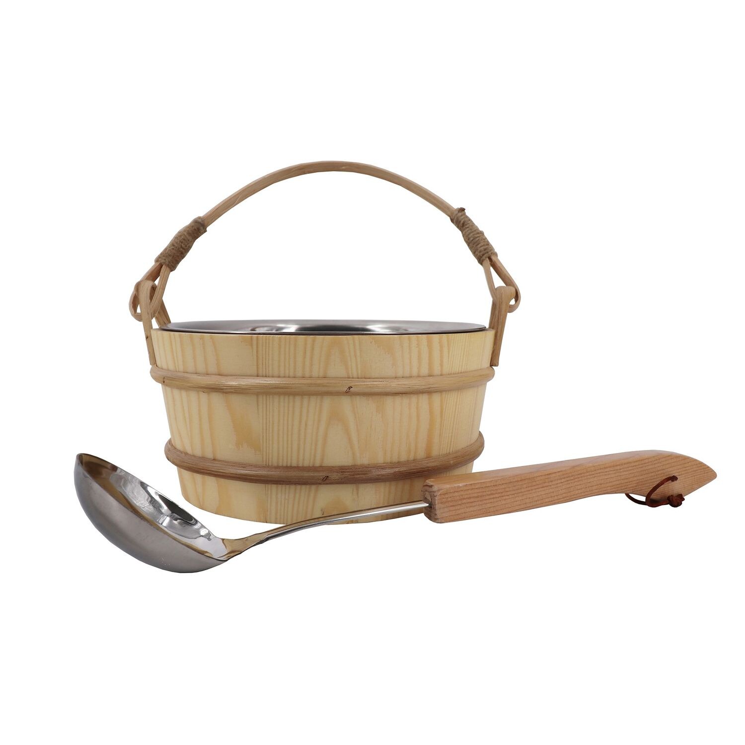 Dewello® Saunaeimer inkl. Kelle mit Edelstahleinsatz, Fassungsvermögen ca. 3 Liter, Hemlock-Holz, Bambusstreben