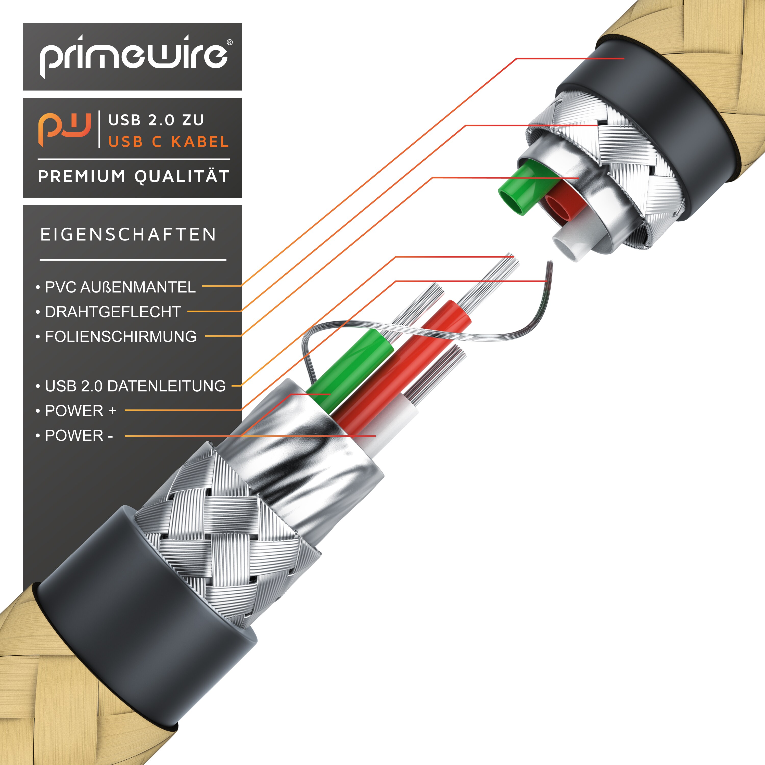 Primewire USB-C 3.1 zu USB 3.0 Typ A Kabel, Ladekabel, Datenkabel, Adapterkabel für Smartphone & Tablet - 1m