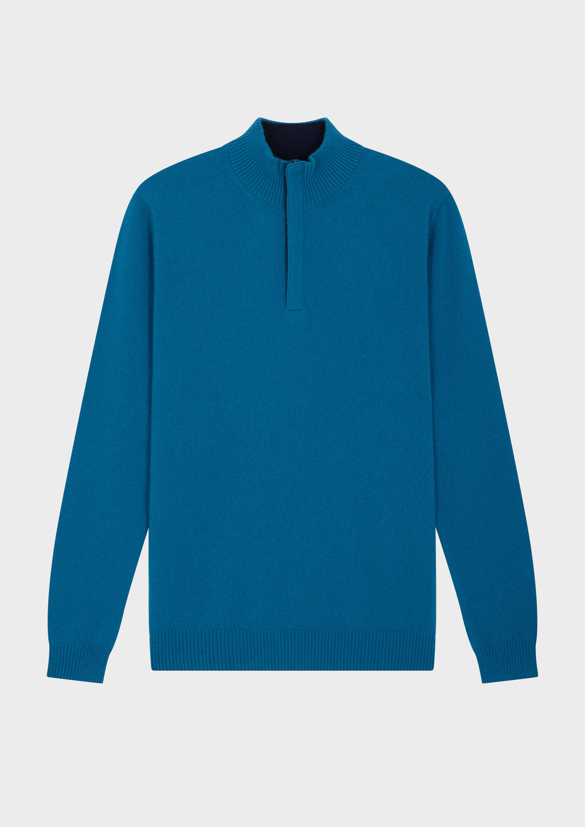 Pull col zippé en cachemire uni bleu paon