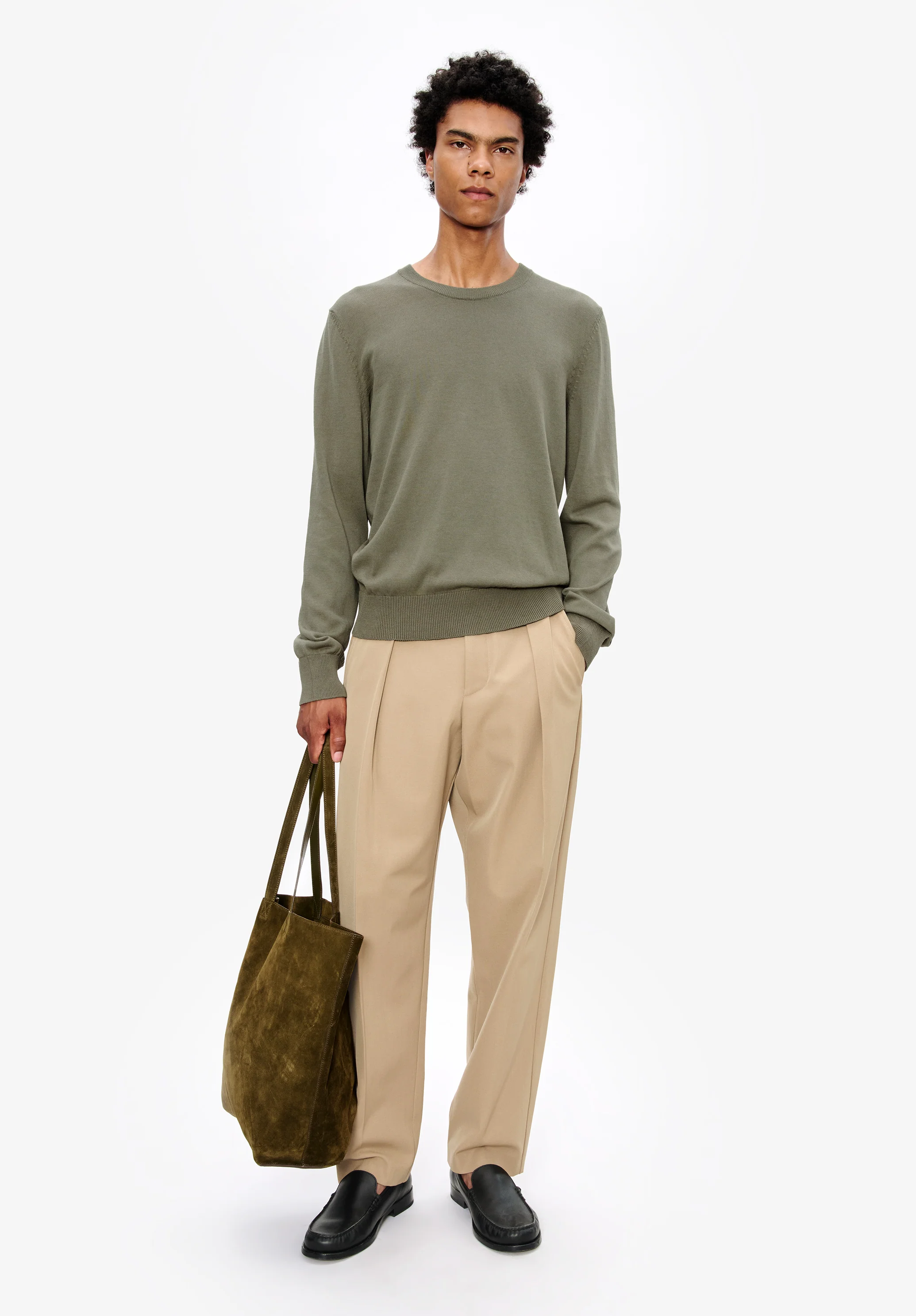 pull col rond - Kaki chine