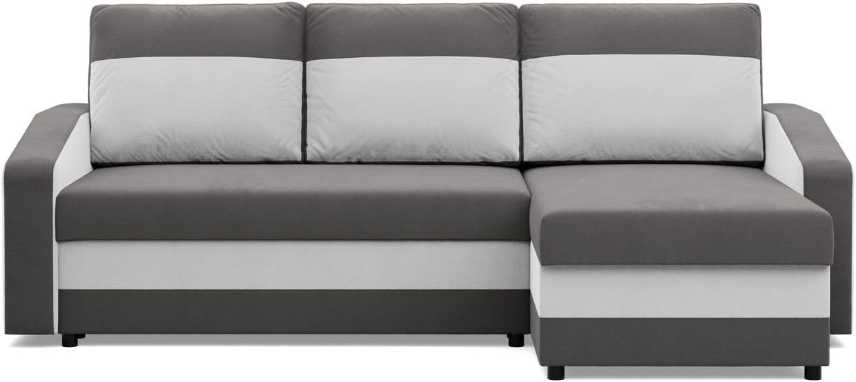 Mebligo - Ecksofa mit Schlaffunktion, Universelle Seite, Grau + Weiß (Mikro 27 + Mikro 31)