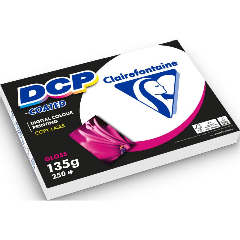 Papier couché brillant A4 blanc 135 g Clairefontaine DCP Coated - Ramette de 250 feuilles