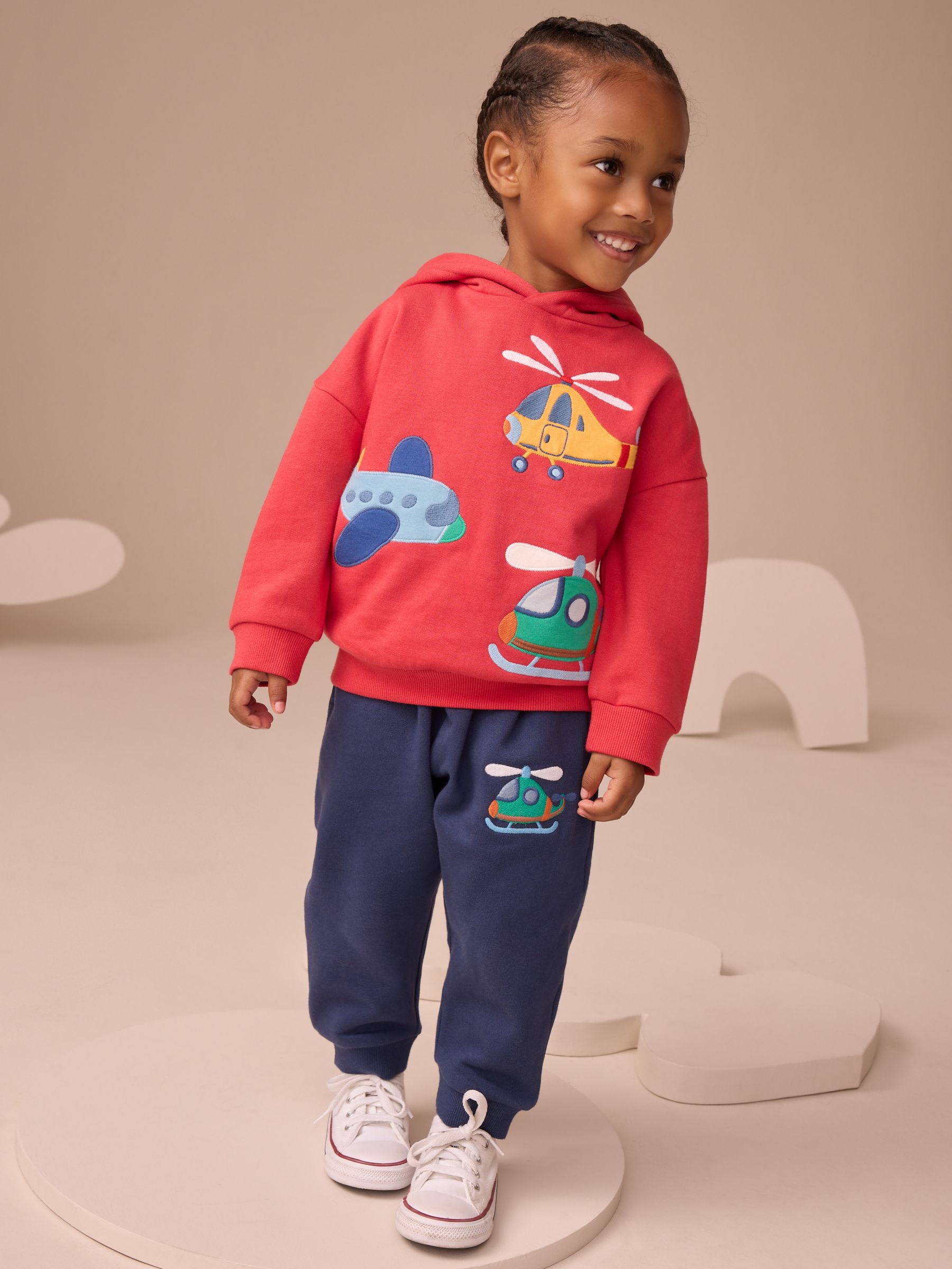 Rood/Blauw appliqué transport - Set met hoodie en joggingbroek (3 mnd - 7 jr)