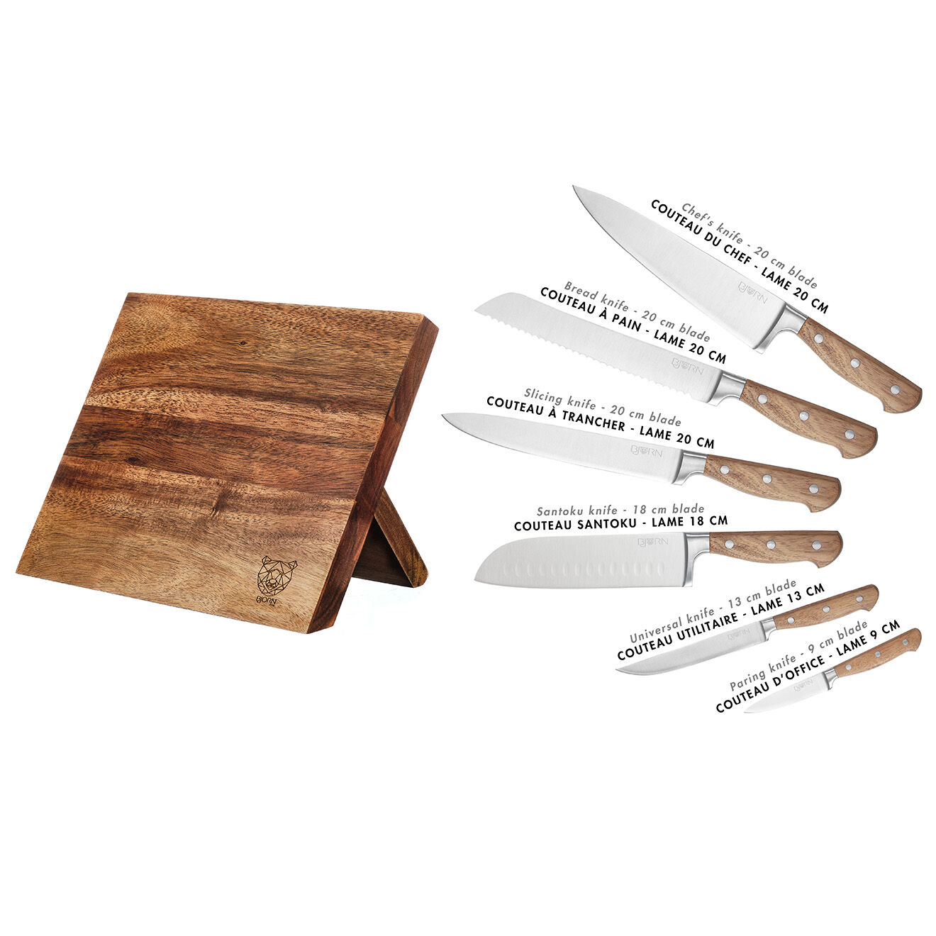 Bjorn Bloc avec couteaux de cuisine Jakob Vantaa bois mat  - 7 pièces