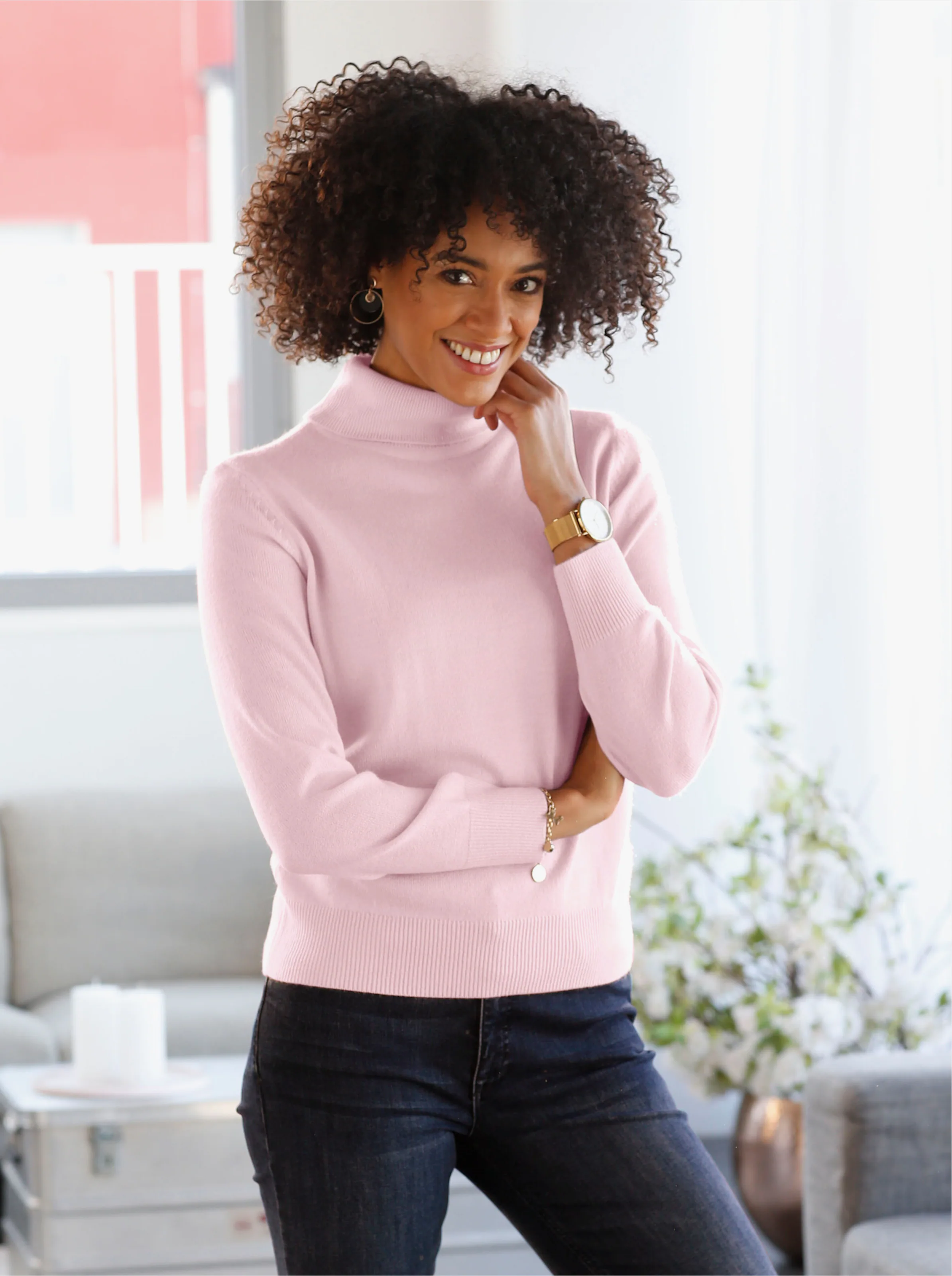 Rollkragenpullover mit Ripp-Bündchen
