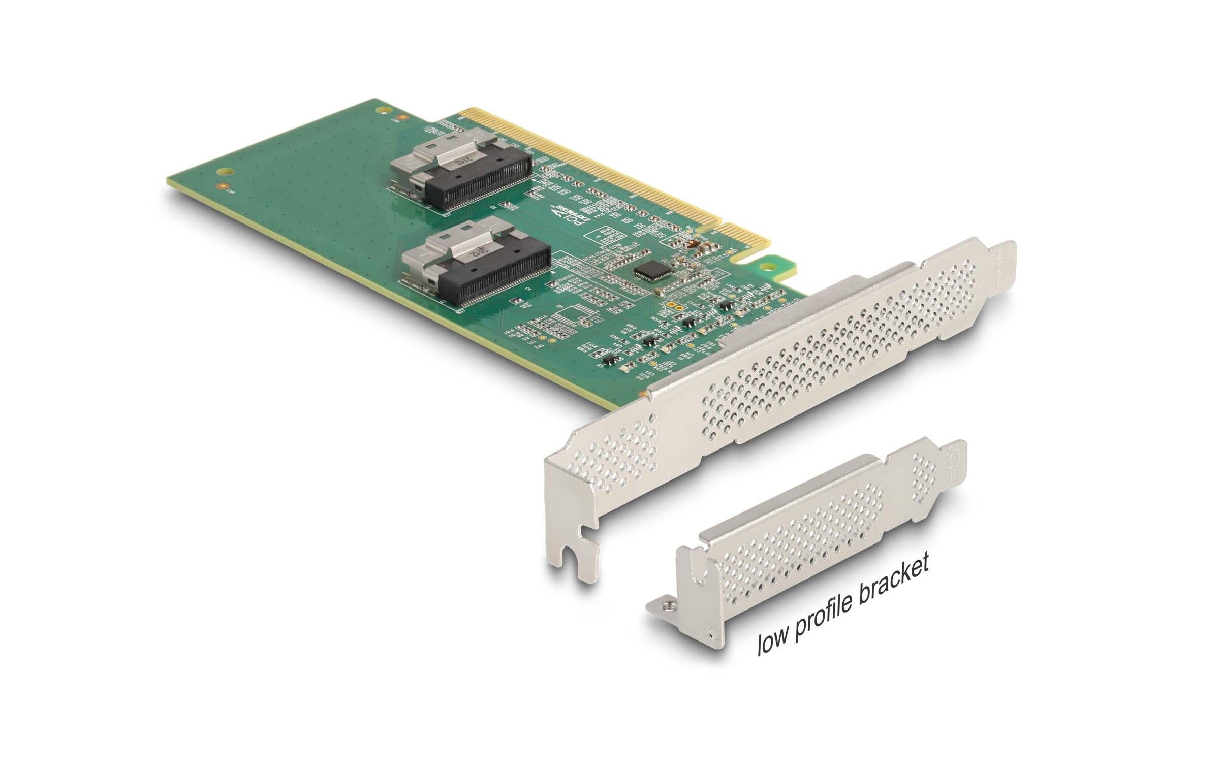 Host Bus Adapter PCI Express x16 - 4x SFF-8639<br>Delock PCI Express 4.0 x16 Karte zu 4 x SFF-8639 NVMe – Bifurcation – Low Profile Formfaktor