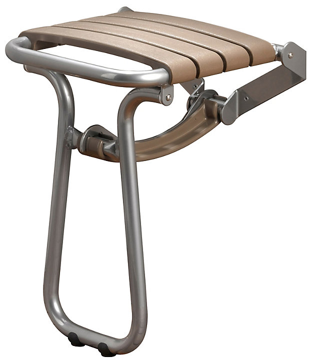 Siège de douche pieds alu, assise polypropylène coloris taupe l.36,4 x P.38,2 x H.50 cm