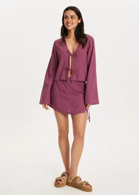 Linnen mix blouse paars (MAUVE)
