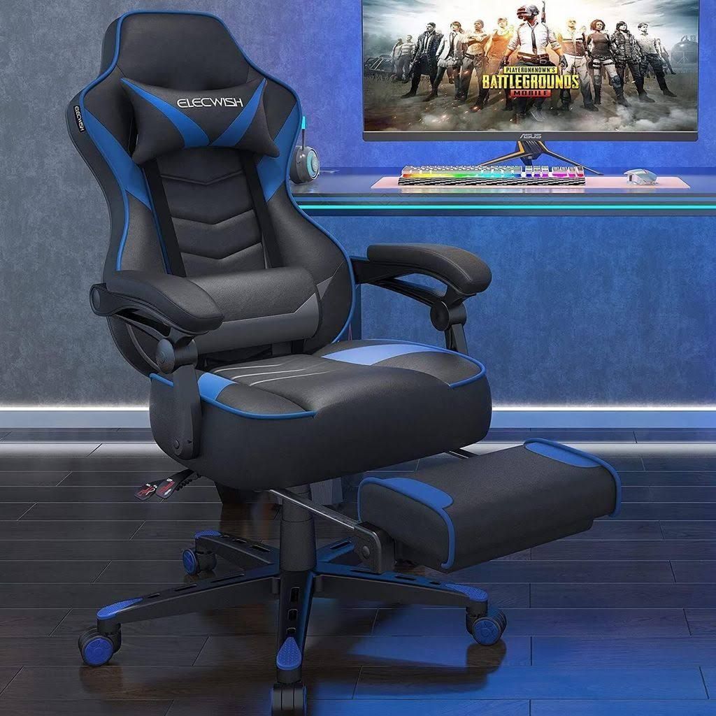 Puluomis Gaming Stuhl mit Massage und Fußstütze, Bürostuhl Chefsessel Schreibtischstuhl Racing Stuhl ergonomisch Sportsitz Gamingstuhl Computers...