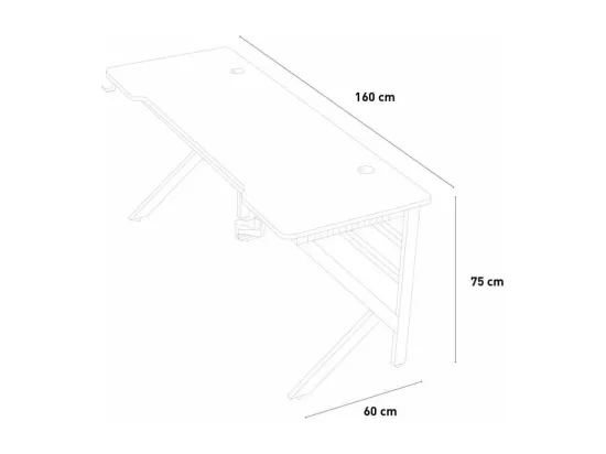 Bureau gamer LED ergonomique 160x60 porte casques et boissons PIPA