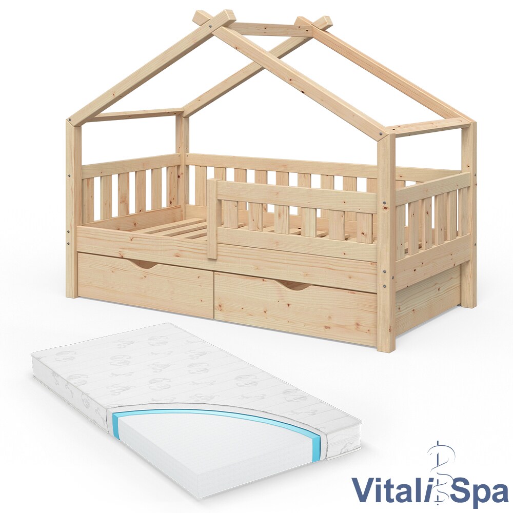 VitaliSpa Design Kinderbett 140x70 Babybett Jugendbett mit Schublade Lattenrost Matratze